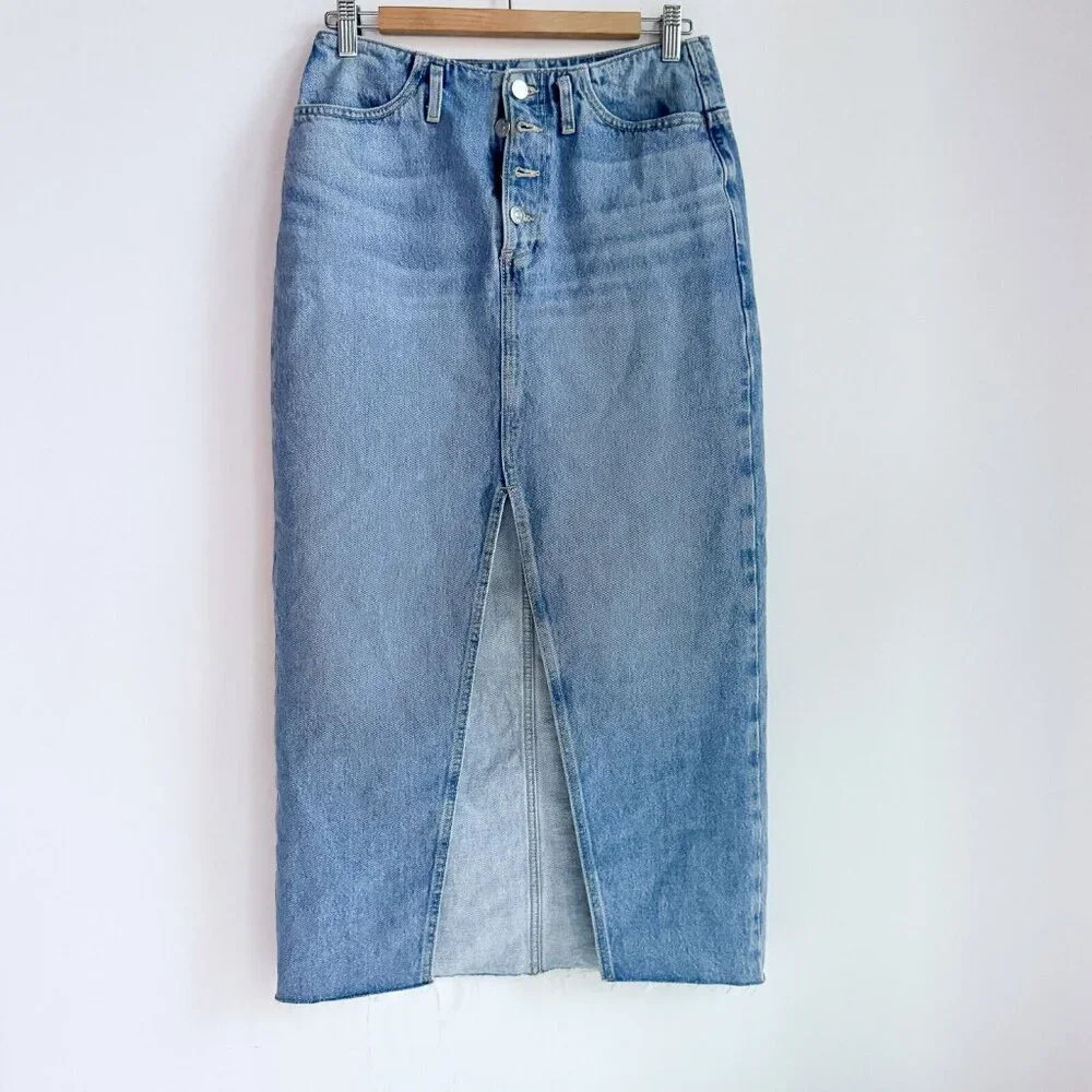 Zara Medium  Wash Maxi Denim JEan Skirt Button fly M